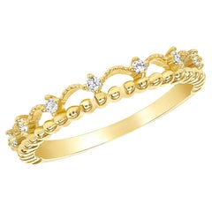 Diamond Crown Inspired 14K Gold Beaded Band Ring