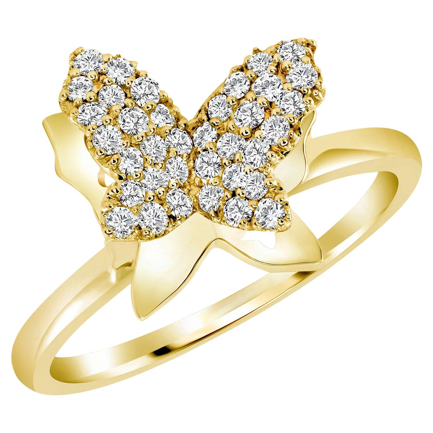 Im Angebot: Runder Diamant Schmetterling Pave Set Ring ()