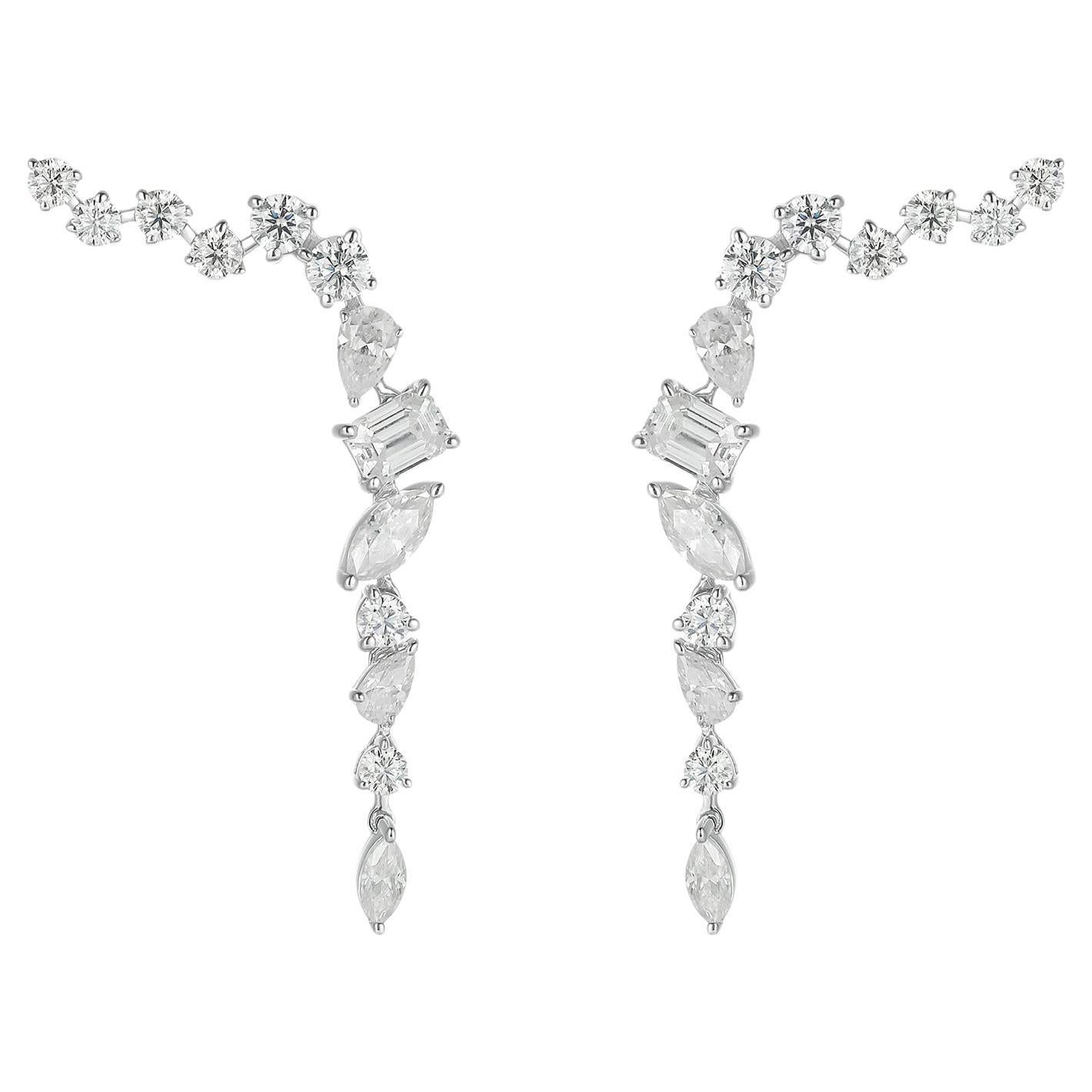 Multi Shape 26 Diamonds 18K White Gold Ear Climber Earrings