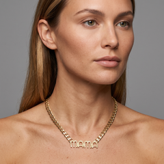 Cuban Chain Letter 14K (or 18k upon request) Yellow Gold MAMA Necklace
