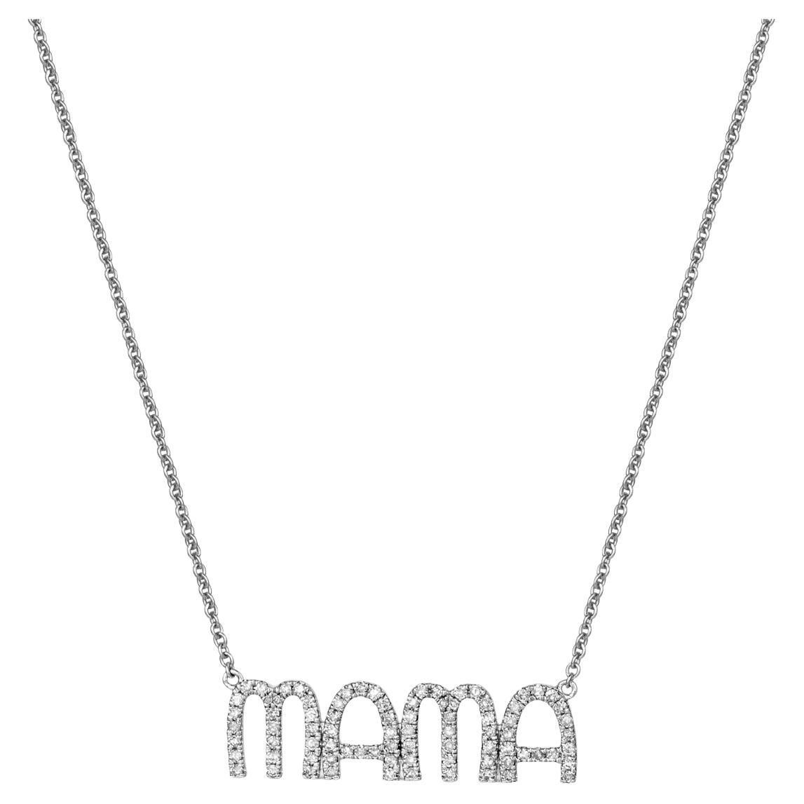 Elegante Collar de Letra de Mamá de Diamante Redondo de Oro Blanco de 14 K