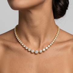 Graduated Illusion Setting 14K (or 18k upon request) Yellow Gold Tennis Necklace