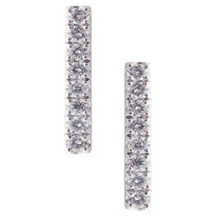 18K Solid White Gold Single Bar Diamond Earrings