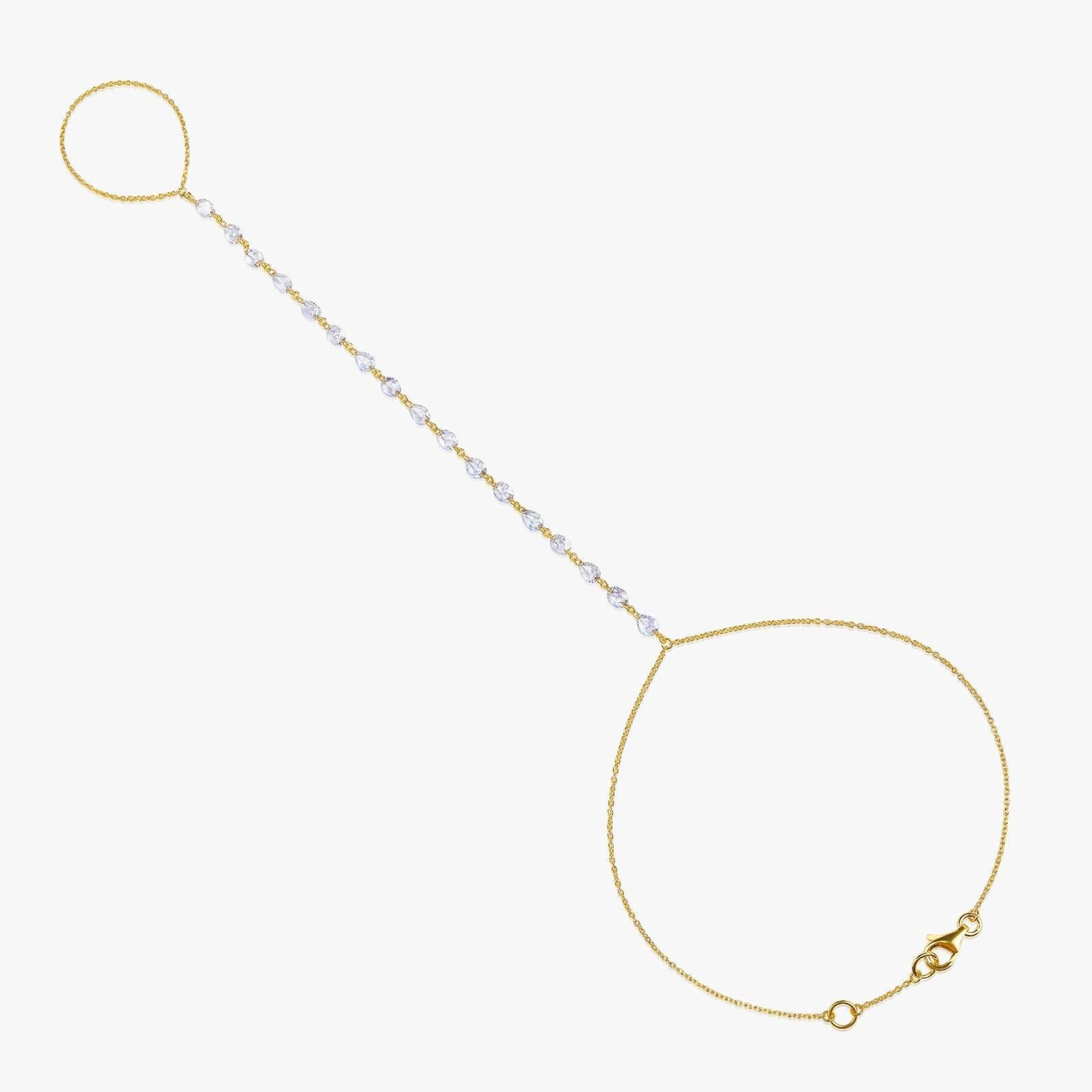 Bracelet chaîne en or 14 carats avec 17 diamants en forme de poire