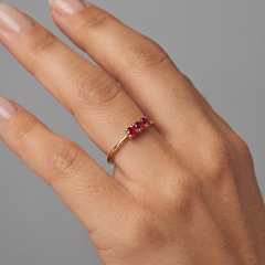 Three Ruby Round Diamond 14K (or 18k upon request) Yellow Gold Band Ring