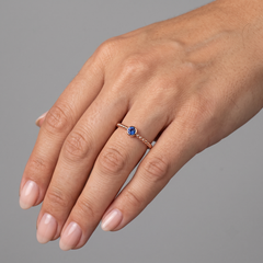 Beaded Band Round Sapphire 14K (or 18k upon request) Rose Gold Ring