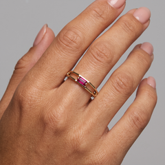 Hexagon Open Band Baguette Ruby 14K (or 18k upon request) Yellow Gold Ring