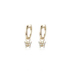 Butterfly Charm 14K Gold Diamond Hoop Earrings