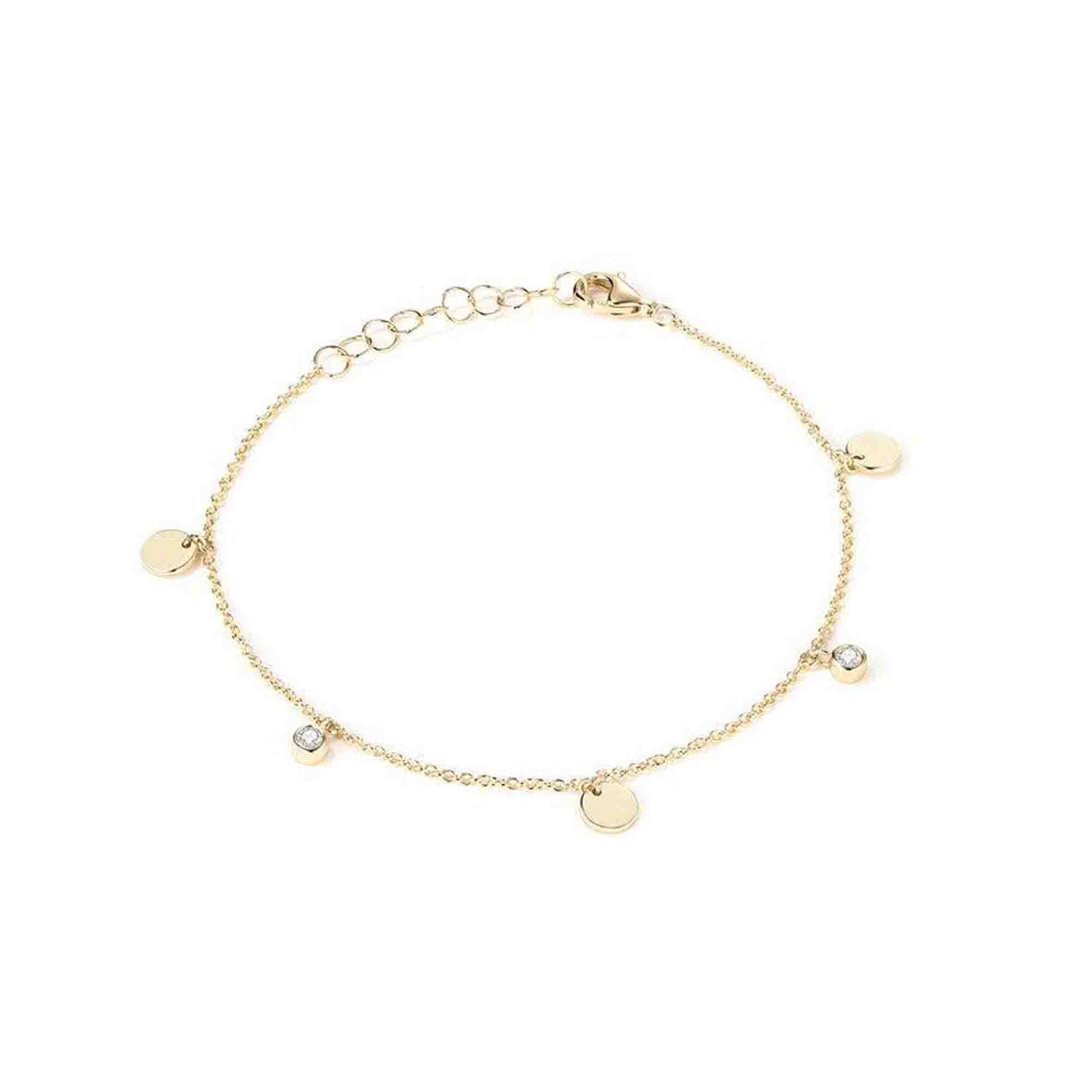 Bracelet en or jaune 14K avec breloque en forme de disque de diamant