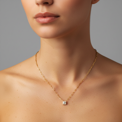 Paperclip Cushion Cut Diamond 14K (18k upon request) Gold Pendant Chain Necklace