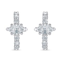 Orecchini Huggie con diamante centrale Marquise coltivato in laboratorio in oro 14K
