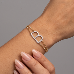 Diamond Studded B Initial 14K (or 18k upon request) Gold Pendant Bracelet