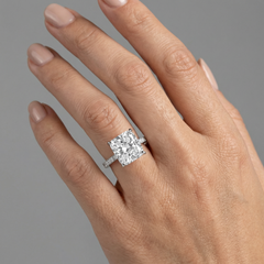 Radiant Cut Diamond 18K Gold Pave Band Solitaire Ring