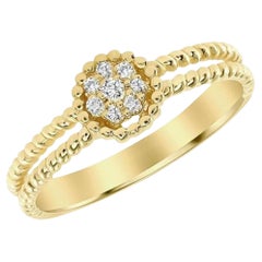 Anello con perline con diamanti rotondi e pavé in oro 14K