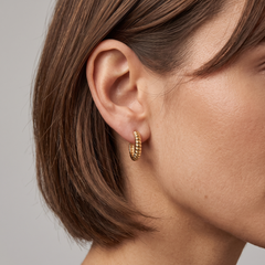 Ribbed Dome Textured 18K Yellow Gold Hoop Earrings