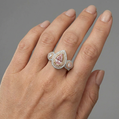Pink Pear Shaped Halo 18K Gold Diamond Engagement Ring