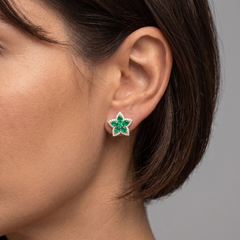 92 Emerald Ruby Gemstone 14K (or 18k upon request) Yellow Gold Stud Earrings