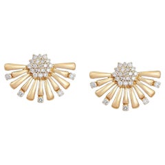 Pendientes Racimo de Diamantes Ráfaga Radiante Oro Amarillo 14K