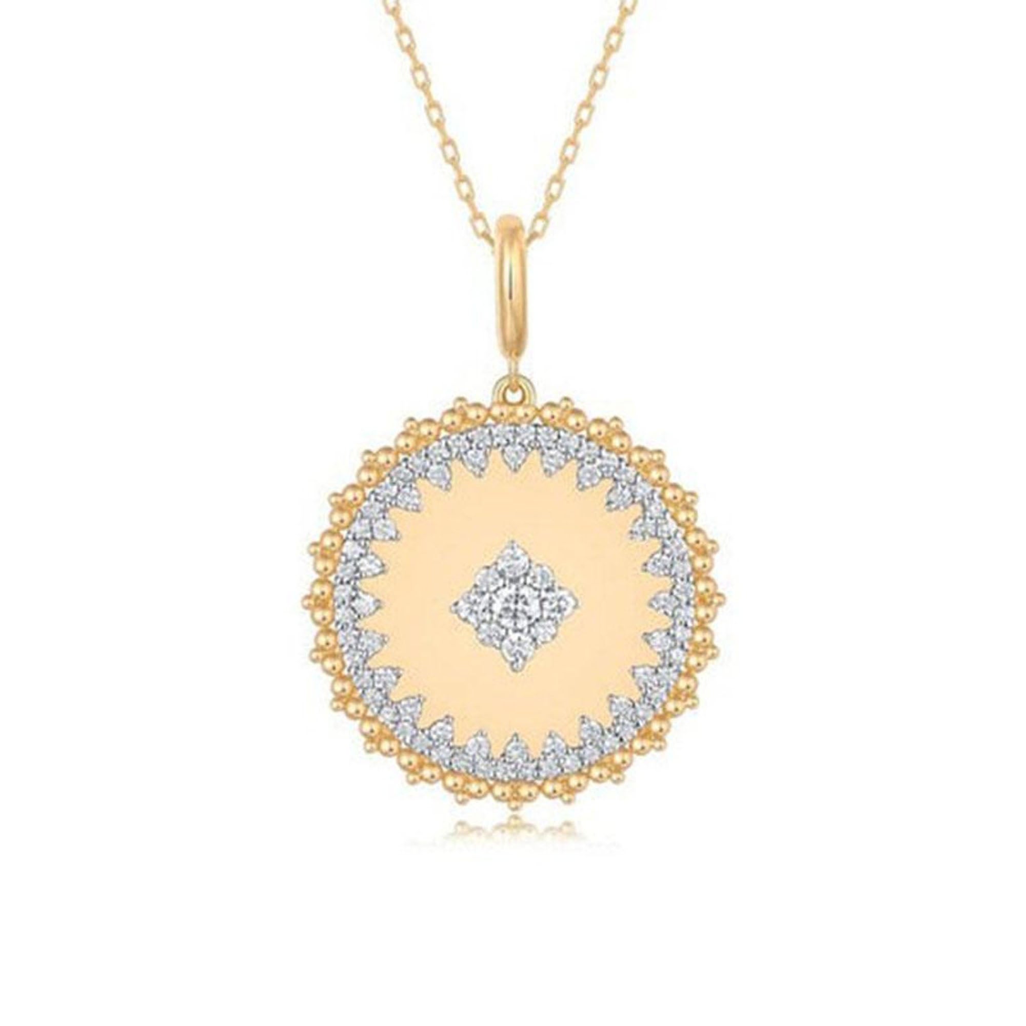 81 Diamant à mouvement rond Collier pendentif en or jaune 14K (ou 18k sur demande)