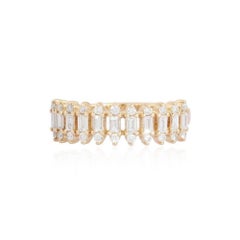 Double Row Baguette 14K (or 18k upon request) Gold Round Cut Diamond Ring