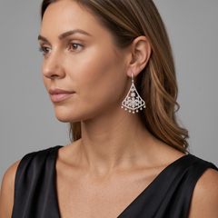 Ornate Elegance 18K White Gold Diamond Drops Earrings