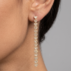 Heart Shaped 18K Yellow Gold Diamond Line Drop Earrings