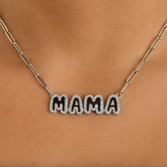MAMA Colgante Letra 14K Oro Blanco Diamante Collar Cadena Sujetapapeles