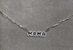 MAMA Letter Pendant 14K White Gold Diamond Paperclip Chain Necklace