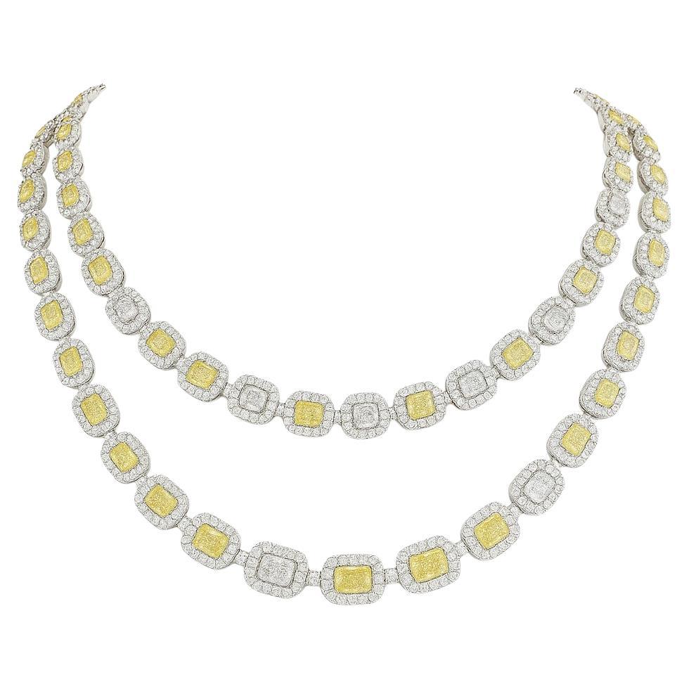 Collana Tennis a doppio strato con diamanti gialli in oro bianco 18K in vendita