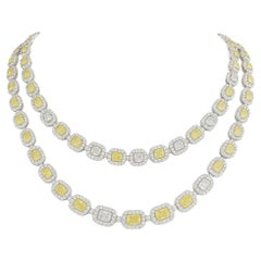 Double Layer 18K White Gold Yellow Diamond Halo Tennis Necklace