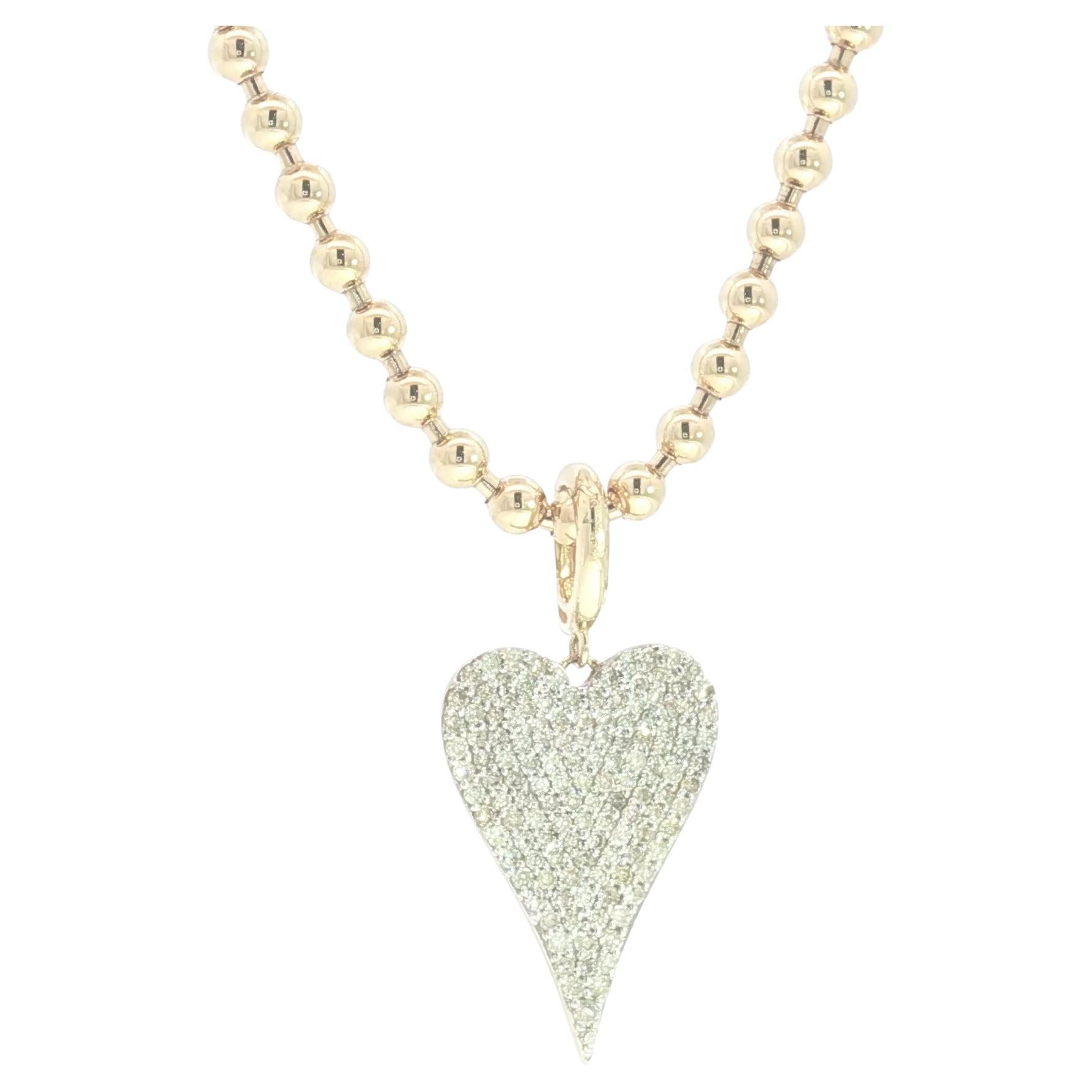 Collana a cuore con perline e diamanti in oro 14K in vendita