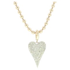Beaded Diamond 14K Gold Heart Drop Necklace