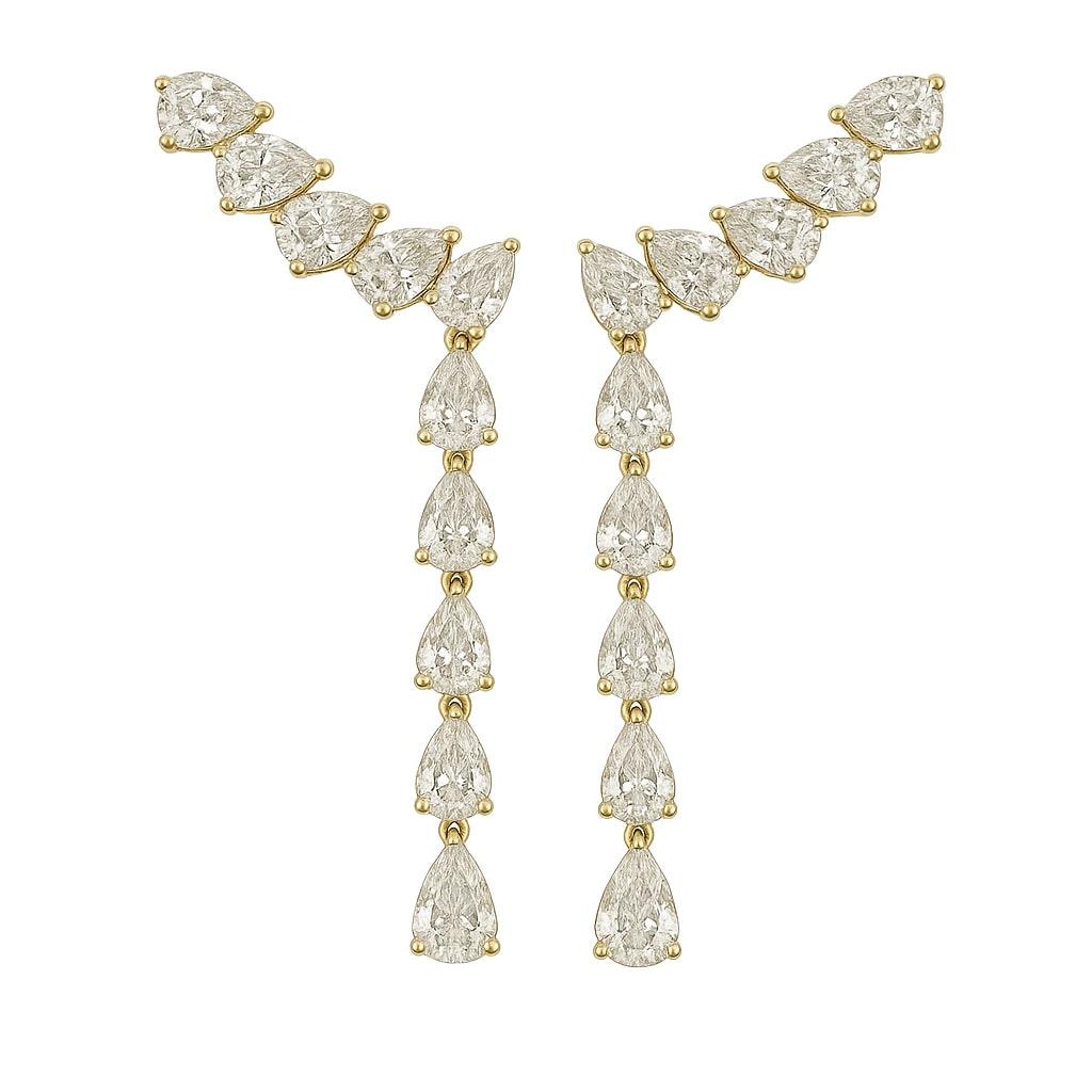 Moderne Boucles d'oreilles Golden Cascade en or jaune 14K avec poire et diamant en vente