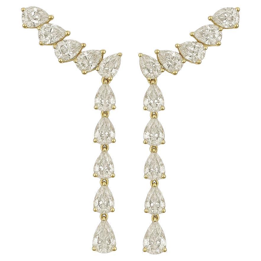 Boucles d'oreilles Golden Cascade en or jaune 14K avec poire et diamant en vente