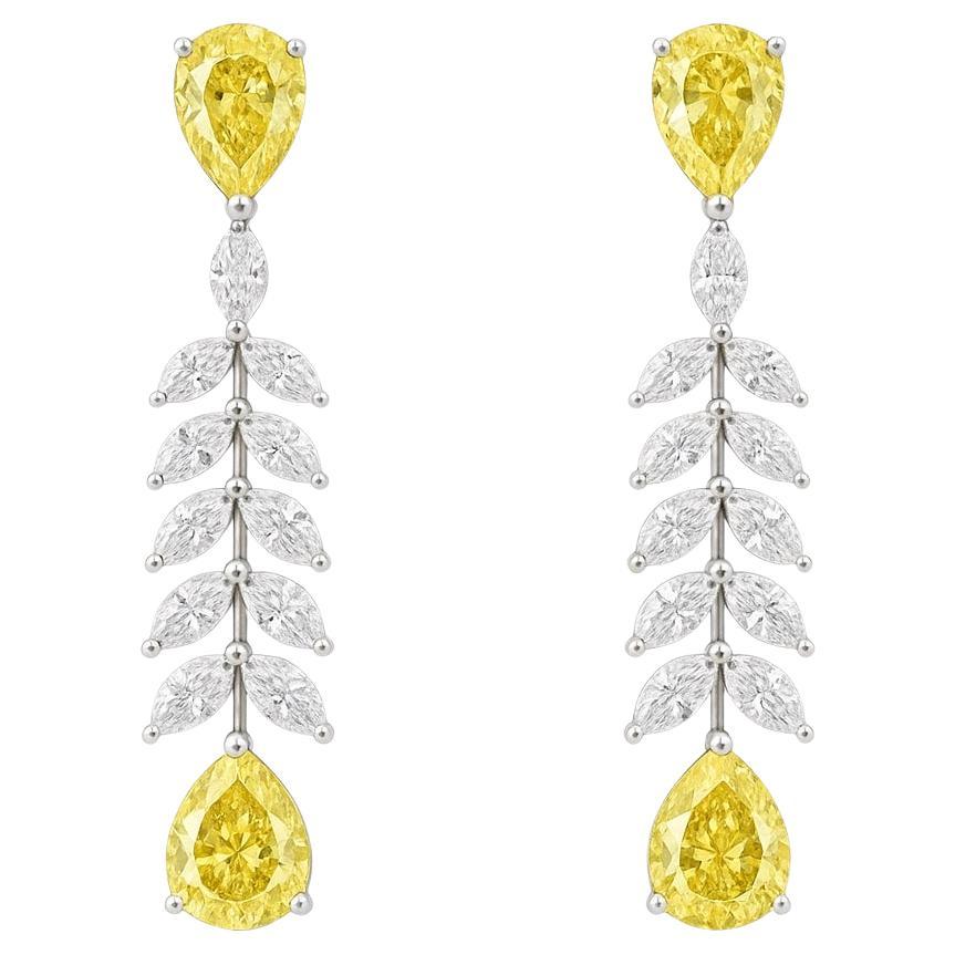 Boucles d'oreilles goutte à goutte en or jaune 14K et diamants de Luxe Lemon en vente