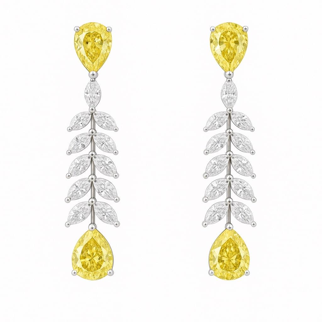 Boucles d'oreilles goutte à goutte en or jaune 14K et diamants de Luxe Lemon Neuf - En vente à Los Angeles, CA