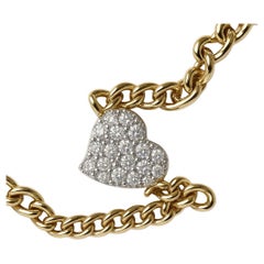 Pave Heart Bracelet 14K Yellow Gold Cuban Link Chain Diamond Bracelet