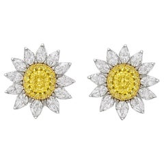 Boucles d'oreilles tournesol jaune et blanc en or blanc 14K avec diamants