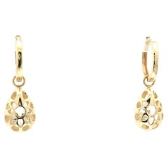 Lace Pattern 14K (or 18k upon request) Yellow Gold Teardrop Earrings