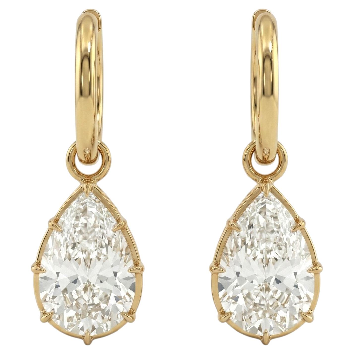 4.15ct Natural Diamond Drop 14K Yellow Gold Hoop Earrings