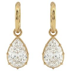 4.15ct Natural Diamond Drop 14K Yellow Gold Hoop Earrings