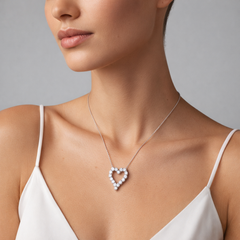 Cushion Cut 14K (or 18k upon request) White Gold Open Heart Diamond Necklace