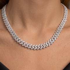 Round Diamond 14K (or 18k upon request) White Gold Cuban Link Necklace