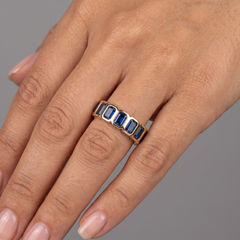 Royal Blue Emerald-Cut 14K (or 18k upon request) Yellow Gold Eternity Band Ring