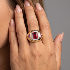 Emerald-Cut Ruby Pink Sapphire 14K (18k upon request) Yellow Gold Statement Ring