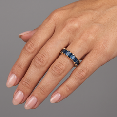 Emerald-Cut Royal Blue 14K (18k upon request) Yellow Gold Sapphire Eternity Ring