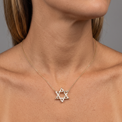 Star of David Baguette Diamond 14K (or 18k upon request) Yellow Gold Necklace