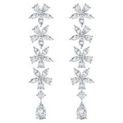 Flowers Petal Diamond 18K White Gold Drop Earrings