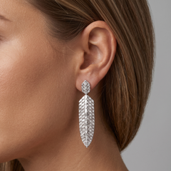 Cherished Charm 14K (or 18k upon request) White Gold Leaf Dusters Drop Earrings