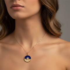Sphere Lapis 14K (or 18k upon request) Yellow Gold Diamond Pendant Necklace